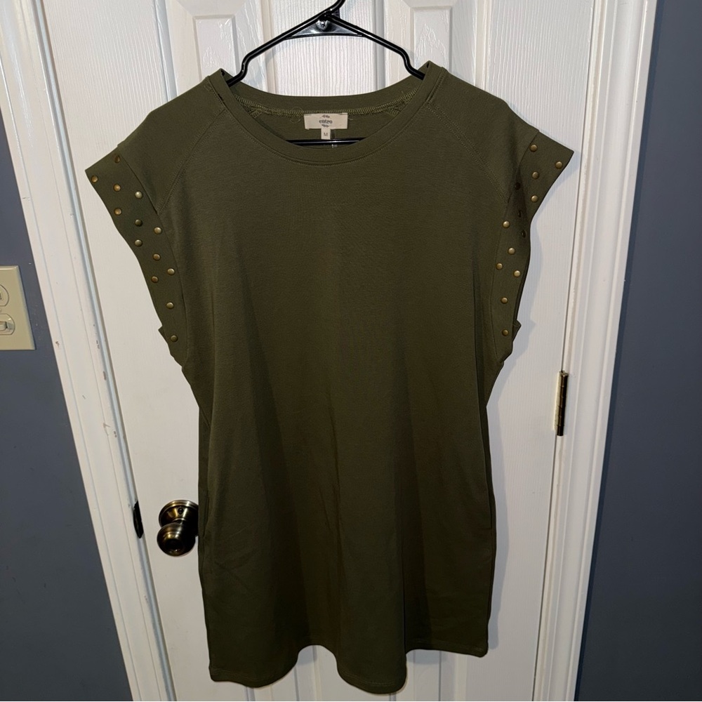 Entro Olive Green Studded Sleeve Top